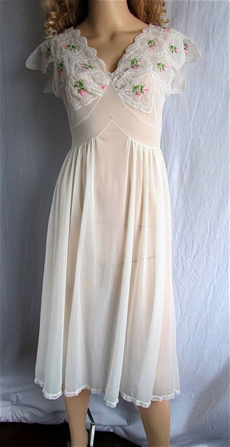 vintage peignoir nightgown set xs sm bridal lingerie honeymoon etsy