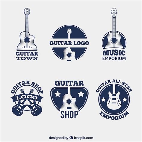 Free Vector Pack Of Dark Blue Logos With Guitars