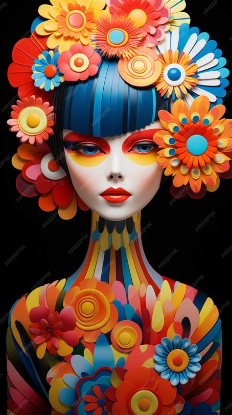 Premium Ai Image Brightly Colored Woman With Flowers In Her Hair And A Black Background