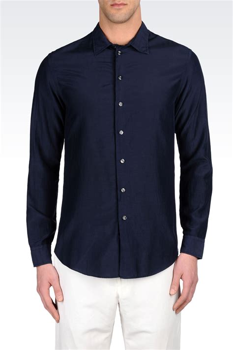 Lyst Armani Modern Fit Silk Cotton Shirt In Blue For Men
