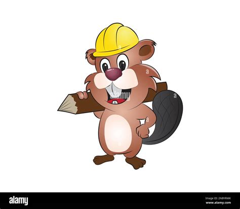 Beaver Holding Wooden Log With Grinning Expression Illustration Stock