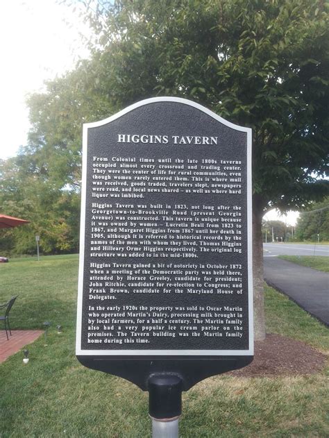 Historical Marker For Higgns Tavern On Georgia Avenue Md 97 In Olney