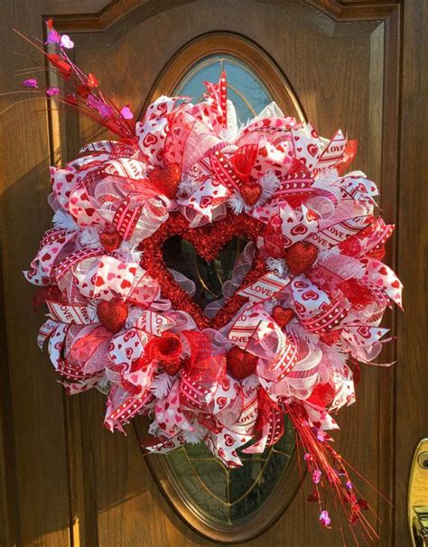 Front Door Valentine Heart Wreath Deco Mesh Valentines Etsy