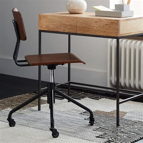 Gas height adjustable blue fabric and black mesh back lock and tensioner 5. Adjustable Industrial Office Chair | west elm