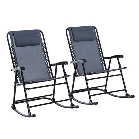 Outsunny Mesh Outdoor Patio Folding 2 Piece Rocking Chair Set With