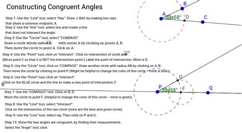 Construct Congruent Angles Step By Step Instructions Geogebra
