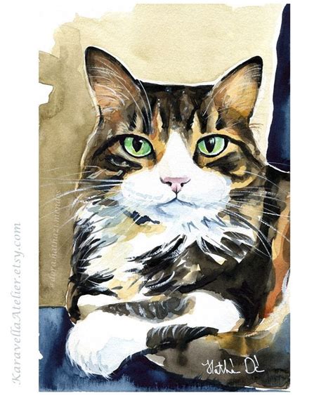 Original Cat Painting Handmade Watercolor Calico Cat Etsy