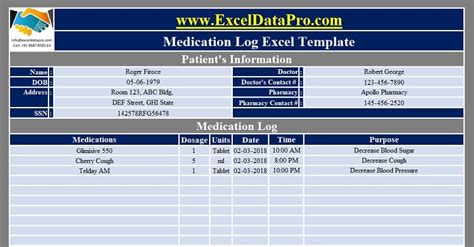 Download Medication Log Excel Template Exceldatapro