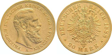 Preußen 20 Mark Gold 1888 A Friedrich Iii Wz Rf Sehr Schön