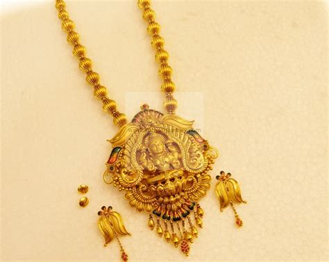 22k lakshmi temple long gold necklace set