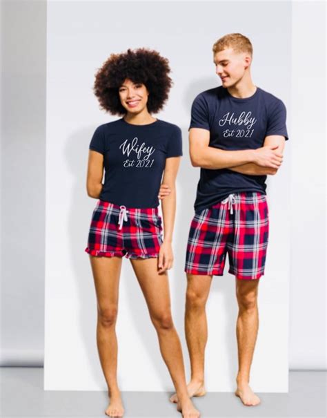 Couple Matching Pyjama Setjust Married Pyjamasts For Etsy Uk