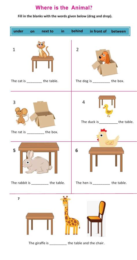 Prepositions Of Place In On Under In Front Of Behind Next To Between Worksheet