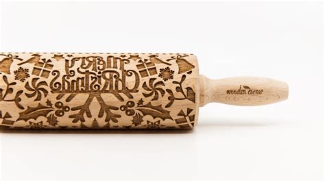 No R223 Merry Christmas 2 Rolling Pin Engraved Rolling Rolling Pin