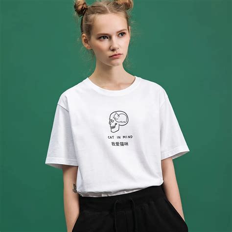 Creative Design Skull Print Cute T Shirt Women Summer Harajuku Fashion Cotton Shirts Plus Size S