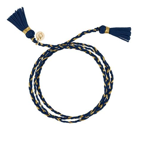 Bracelet Triple Cordon Tress Pompon Bleu Marine