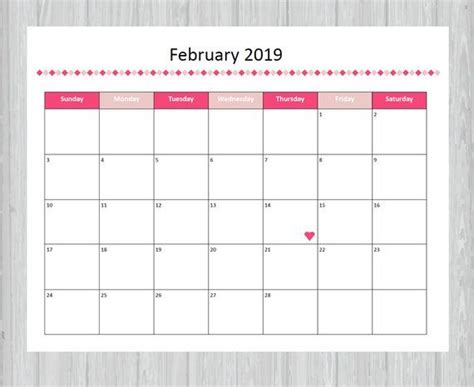 Printable February 2019 Calendar Seasonal Monthly Calendar Cute