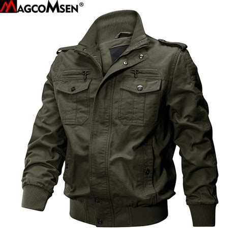Magcomsen Jackets Men Autumn Safari Cargo Jackets Military Style Army