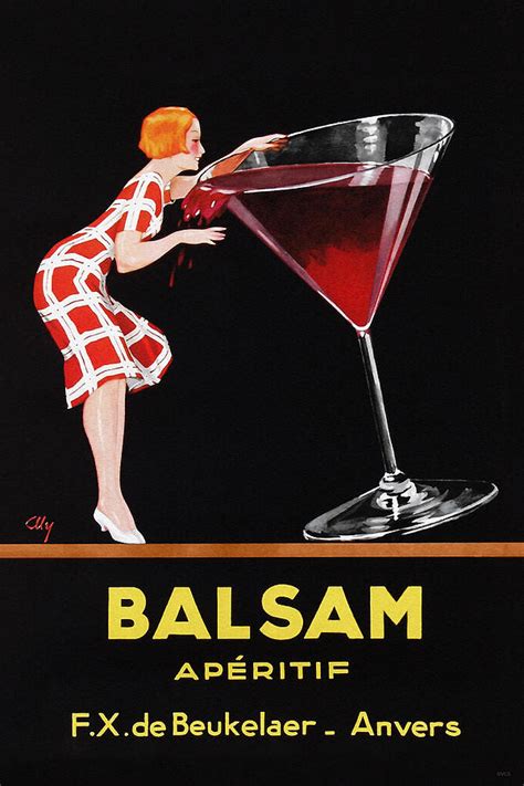 Balsam Aperitif Woman Tips Giant Martini Glass Vintage Poster Art