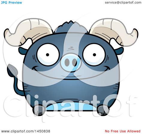 Clipart Graphic Of A Cartoon Happy Blue Ox Character Mascot Royalty