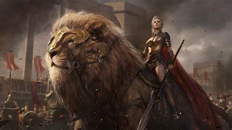 Fantasy Lion Female Warrior Army 4k 2550