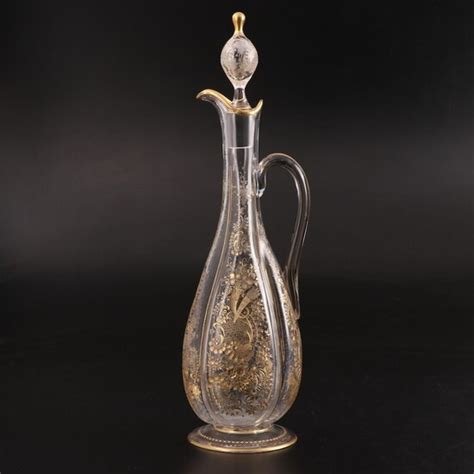 Moser Gilded Intagillo Engraved Glass Wine Decanter Late 19th