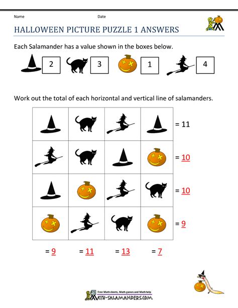 Free Halloween Math Worksheets