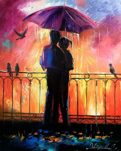 Couple Under The Red Umbrella — Palette Knife Oil Painting On Canvas By Leonid Afremov