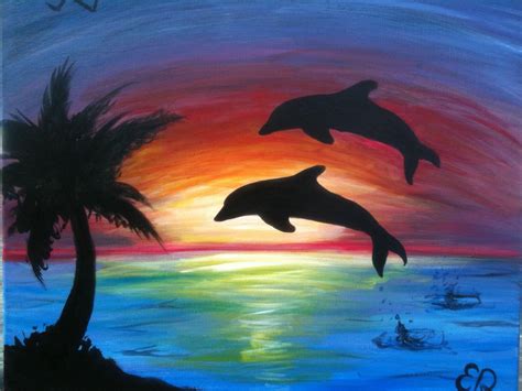 Image Result For Animal Sunset Paintings Dolphin Painting Sunset