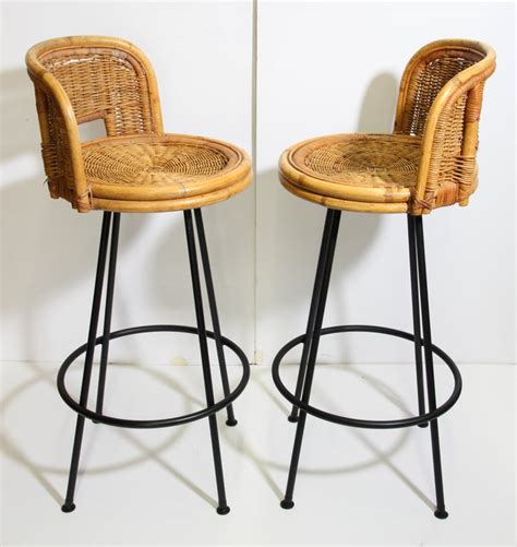 Indoor woven faux rattan chairs (set of 2), nordic bar stools, simple style iron rattan wicker back chair restaurant cafe barstools. Pair of Vintage Swivel Woven Rattan Bar Stool, 1960s For ...