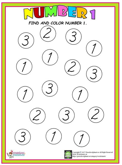 Number 1 Worksheets For Toddlers
