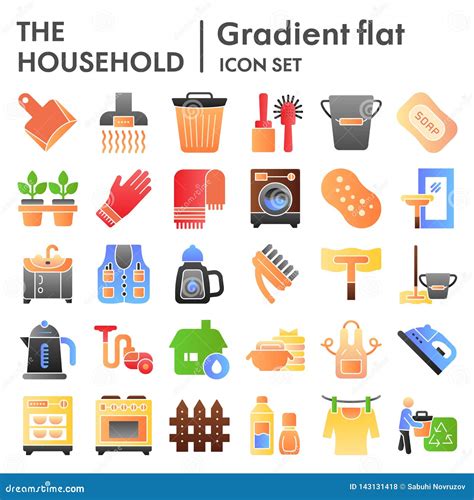 Household Flat Icon Set Appliances Symbols Collection Vector Sketches