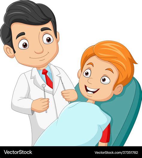 Cartoon Dentist Checking Boys Teeth Royalty Free Vector