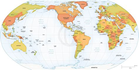 World Map North America Centered World Usa Centered Wall Map