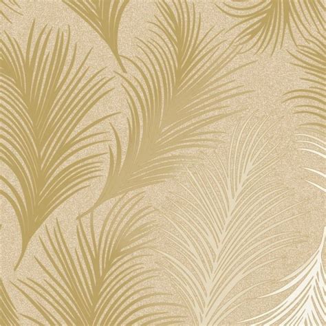 Holden Metallic Feather Pattern Gold Wallpaper Leaf Motif Modern