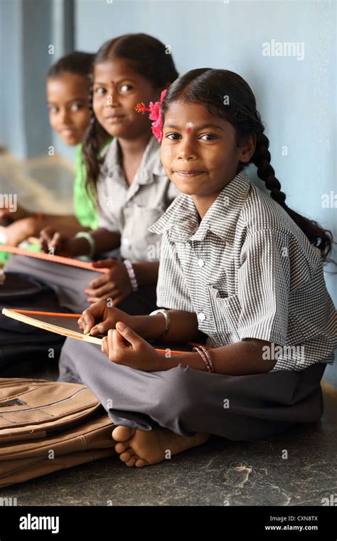 Indian School Children Writing In Their Notebooks Andhra Pradesh South