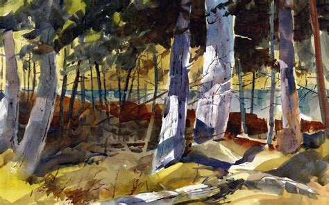 Trees At Black Pond En Plein Air Watercolor Landscape Painting Of