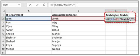 How To Compare Two Cells In Excel For Matches And Differences