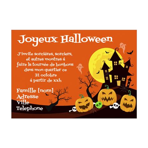 Carte Invitation Joyeux Halloween Chateau Orange gratuit à imprimer