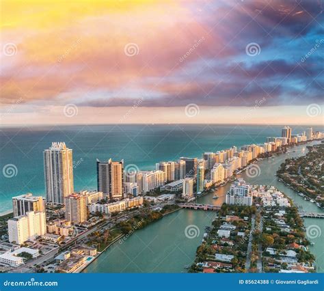 Aerial View Of Miami Beach Skyline Florida Stock Photo Image Of