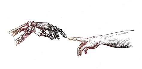 Premium Vector Hands Of Robot And Human Hands Touching With Fingers