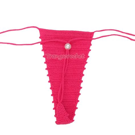 Handmade Crochet Micro Thong Bikini Bottoms For Women Hot Pink Micro