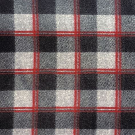 Black With Gray And Red Plaid Fleece Fabric