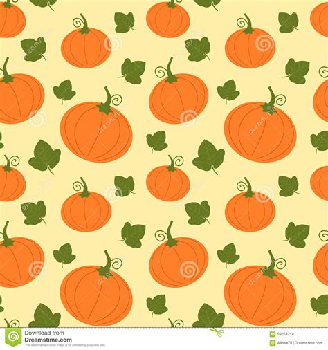Cartoon Pumpkin With Leaves Seamless Pattern Background