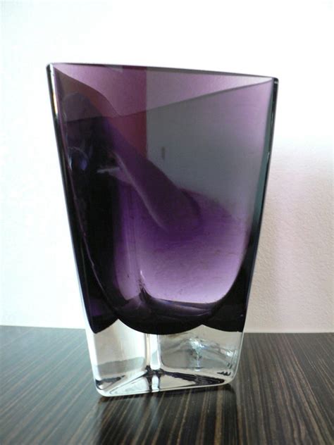 Vintage 1960s Murano Sommerso Purple Art Glass Vase Triangle