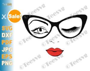 Download Woman face SVG Winking Girl in Glasses Girl Face Cut file Cricut Eyes Sunglasses Winking Eyelash ...