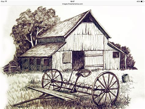 Ink Pen Drawings Barn Drawing Landscape Pencil Drawings