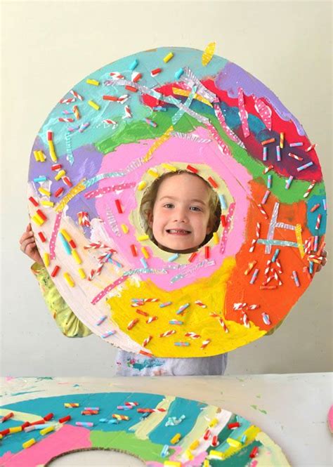 Kids Paint And Collage Giant Donuts Cut From Recycled Cardboard Craft