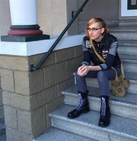 [butch Trans Dyke Sitting On The Steps Of Her Girlfriend’s