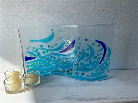 Fused Glass Art Abstract Wave Etsy Uk Fused Glass Art Abstract