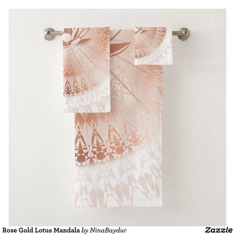 Rose Gold Lotus Mandala Bath Towel Set Rose Gold Decor Towel Set